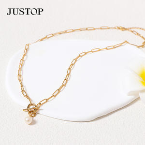 न्यूनतम 18k गोल्ड pvd स्टेनलेस स्टील हार लॉक आकर्षण बकसुलग मोती लटकी प्यारी महिलाओं के चोक रिंग-मोती हार उपहार - Product Image 4