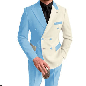 Jas Pria Hitam Putih Patchwork Slim Fit Kerah Runcing Double Breasted 2 Potong Tuxedo Formal Pernikahan Blazer+Celana Kostum Homme - Product Image 3