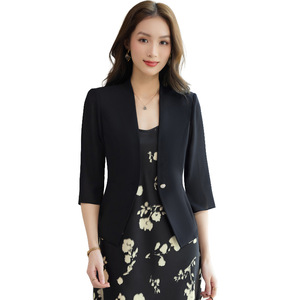 Women's Collarless Blazer Three Quarter Sleeves White Solid Color Lightweight Top Spring Summer 2026 Elegant Style - Product Image 5