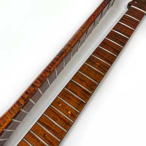 22 Fret ST Electric Guitar <strong>Necks</strong> Dark Brown Glossy Finished Tiger Flame Maple Guitar <strong>Neck</strong> for Guitar Replacement - Product Image 3