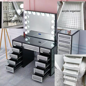 Moderna Toletta con Specchio Grande Illuminato a LED, Lampadine Bluetooth ad Alta Luminosità con Divisorio in Acrilico per Rossetti e Porta <span class=keywords><strong>Gioielli</strong></span> - Product Image 6