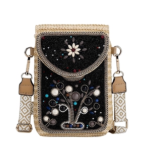 Bolso de mano casual de paja con cuentas para mujer, elegante bolso de noche con cadena desmontable, brillante bolso cruzado para playa o boda - Product Image 6