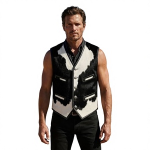 Chaleco Vaquero de Cuero Genuino para Hombre, Estilo Western, Hecho a Mano, con un Solo Botón, para Verano, Venta Caliente - Product Image 1