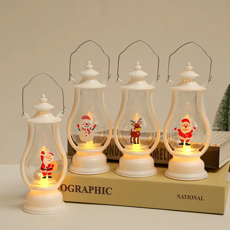 Dekorasi Natal Lampu LED Portabel Retro Kecil Minyak Hadiah Santa Claus Pony Lampu Elektronik Lilin Lampu Angin