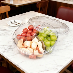 Tùy Chỉnh 3 Ngăn Vòng Rõ Ràng Nhựa Cắt Trái Cây <span class=keywords><strong>Punnet</strong></span> Berry Container Khay Với Nắp Pet Trái Cây Salad Bao Bì Container - Product Image 1