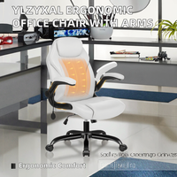 Chaise de bureau ergonomique de direction en cuir PU, accoudoirs relevables rembourrés, support lombaire réglable, inclinaison manuelle, base en nylon avec verrouillage.