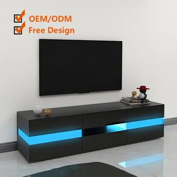 High gloss white color TV stand with LED light strip entertainment stands factory customizable for living room furniture