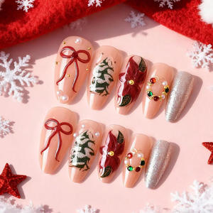 Noël 30pcs Français Contrastant Blanc Vert Presse Ongles Flocon De Neige Bonbons Canne Arc Strass ABS Presse Ongles Doigt - Product Image 1