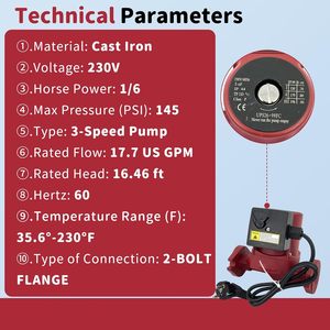 Bomba Circuladora Up26-99Fc 1/6HP 230V de Hierro Fundido 145PSI 60Hz para Reemplazo de Sistemas de Calefacción - Product Image 3