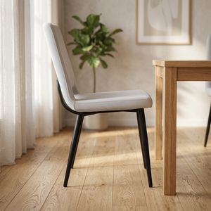 PASCAL Elite Portable Upholstered <b>Dining</b> <b>Chair</b> Ergonomic Cotton Fabric Seat Matte Black Stainless Steel Legs Apartment Villa - Product Image 2
