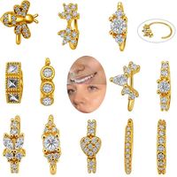 Anting Hidung Palsu Wanita Model C, Gaya Tulang Rawan, Tembaga Berlapis Zirkon Mikro, Dapat Disesuaikan, Penjepit Telinga