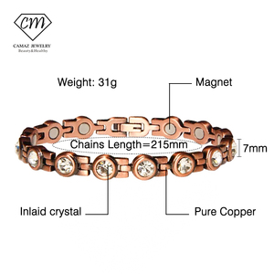 CAMAZ - Brazalete Magnético de Cobre Puro con Logotipo Personalizado, Brazalete Terapéutico con Incrustaciones de Cristal y 18 Imanes <span class=keywords><strong>para</strong></span> Hombre - Product Image 4