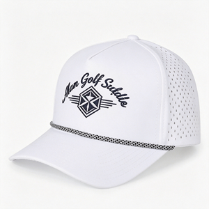 Casquette Snapback à 6 panneaux à profil bas en polyester perforé imperméable avec logo brodé personnalisé, idéale pour le golf - Product Image 2