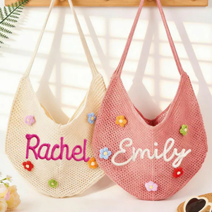 Bolso de Hombro Tejido a Mano con Nombre Personalizado Uionen, Bolso Grande de Punto Calado para el Día a Día, Playa o Viajes - Product Image 3