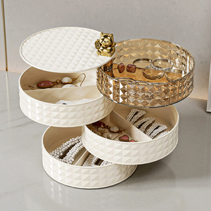 Caja organizadora de joyas con plato giratorio para almacenamiento de cosméticos y lápices labiales en el hogar, acabado dorado de 4 niveles - Product Image 2