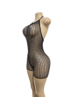 Tenue de danse de salon une pièce sexy à bretelles halter, ornée de strass et de dentelle, en Spandex/Nylon pour femme adulte W.E. En stock
