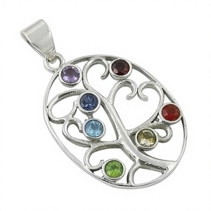 Élégant pendentif religieux en argent 925 avec motif floral et breloques multi-pierres, 16 pouces - Product Image 1