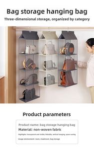 Organisateur de porte-sacs à main mural pliable à 6 poches avec fermeture éclair pour vêtements, foulards, chapeaux, leggings S - Product Image 4