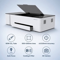 Graveur laser CO2 60W, machine de gravure laser de bureau 500x300mm avec caméra 4K et mise au point automatique pour le bois, le cuir et l'acrylique