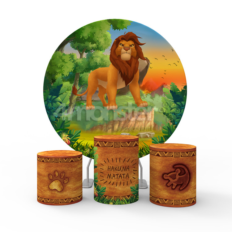 Теплопередача печати лев Король simba натяжение ткани круглый фон для детской вечеринки