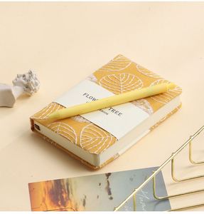 Carnet A6 à couverture rigide en lin brodé de feuilles fraîches, imprimé sur mesure, reliure cousue en tissu, pour étudiants, voyageurs, journal intime, cadeau, en stock - Product Image 4