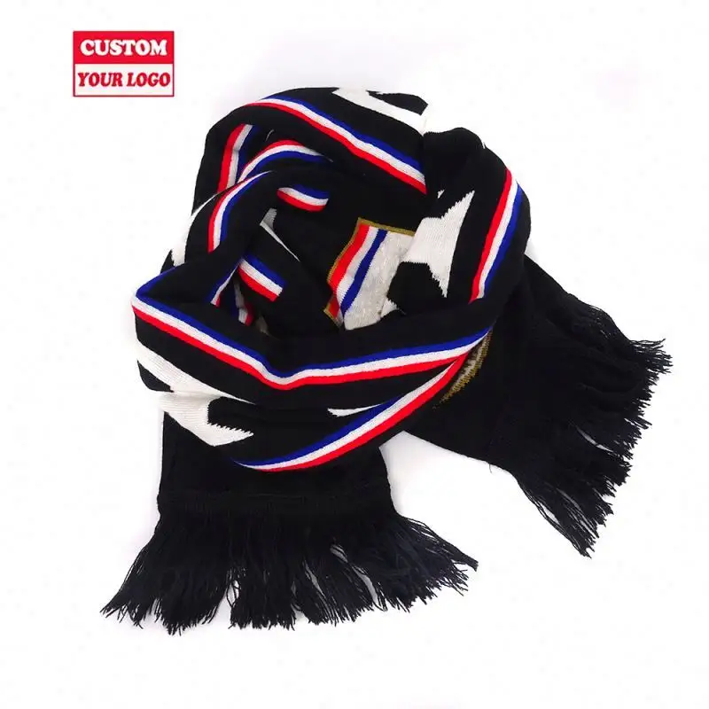 Mode de haute qualité tricoté pas cher Logo personnalisé Fan Sports Club de football femmes hiver acrylique plaine écharpe de football
