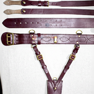 Ceinture d'officier formelle de luxe Sam Browne en cuir de vachette avec boucle en alliage, longueur personnalisable - Product Image 1