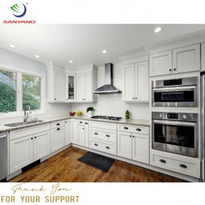 Usine de fabrication d'armoires de cuisine en Thaïlande, armoires de cuisine en bois blanc de style Shaker, taille standard américaine, bon marché, prêtes à assembler (RTA) - Product Image 1