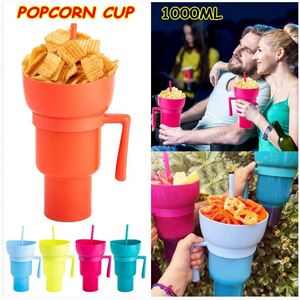 Vaso para Palomitas de Maíz de 1000ml con Asa y Pajita, Soporte 2 en 1 para Bebidas y Snacks, Contenedor para Cine en Casa, Varios Colores, Fiesta de Cine - Product Image 3