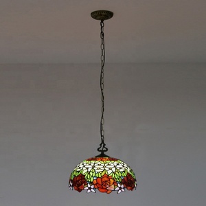 LongHuiJing <b>Rose</b> Tiffany Chandelier Ceiling <b>Lights</b> Colored Glass Restaurant Pendant Lamp - Product Image 4