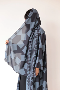 LEDUO Ramadan Eid Casual Loose Fit Long Sleeve Geometric <b>Print</b> Hood Open <b>Islamic</b> Abaya - Product Image 3