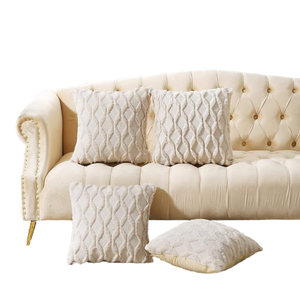 Modern Woven Velvet Couch Pillow Soft Beige Geometric <strong>Pattern</strong> Decorative <strong>Cushion</strong> with Memory Foam Farmhouse Style Pillow Case - Product Image 1