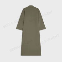 Élégante Abaya Musulmane Vert Olive Personnalisée, Ensemble 2 Pièces Premium Mat Kimono Ouvert Anti-Plis, Tenue Pudique pour le Quotidien et l'Aïd