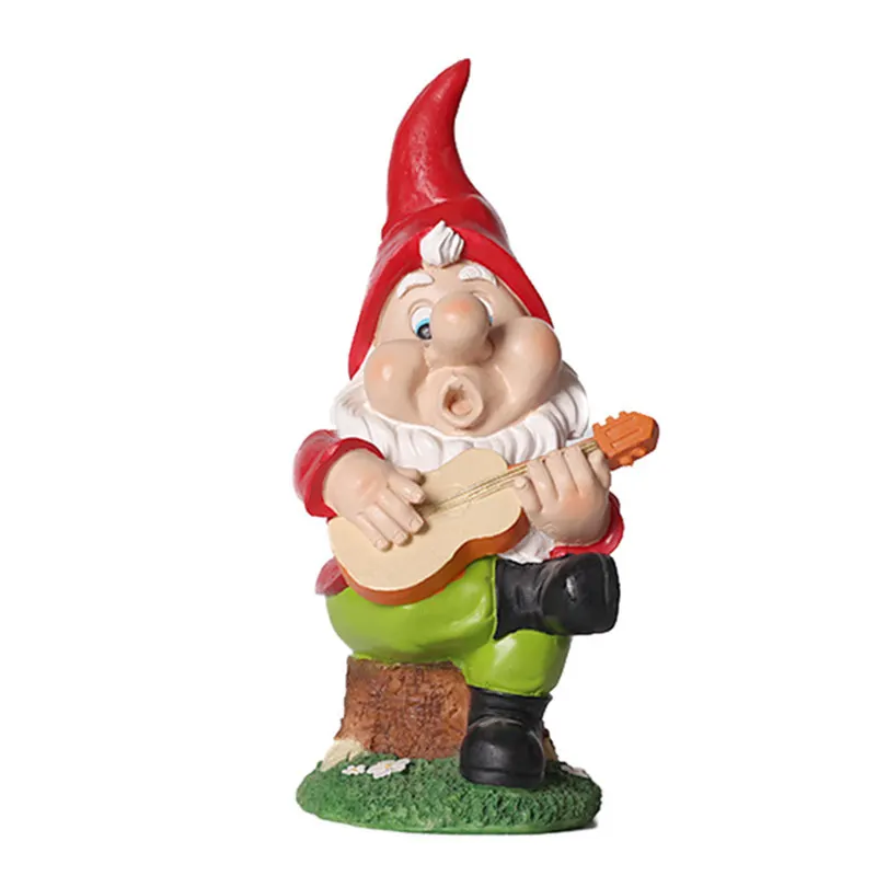 การ์เด้น Gnome ชุดเล่นกีตาร์รูปปั้นสร้างสรรค์เรซิ่นเครื่องประดับ