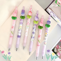 Stylo gel mignon en forme de tulipe, encre noire 0,5 mm, à retrait, écriture douce, stylo-bille floral pour étudiants