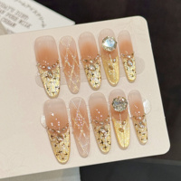 Blnieece – Vente en gros de 10 faux ongles carrés faits à la main en PMMA, motif œil de chat violet avec nœuds, avec boîte en acrylique pour femmes