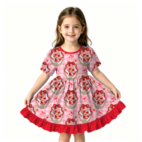 Robe d'été pour filles Ruidian à col rond et manches courtes, à volants, imprimé personnalisé, tissu respirant, vêtements pour enfants, vente en gros OEM ODM
