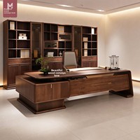 LBZ-320X Nouveau bureau de direction en forme de L de style chinois avec armoire latérale en bois massif de noyer noir d'Amérique du Nord pour PDG/Directeur général