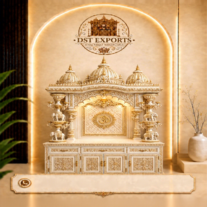 Templo hindú exclusivo con pilares tallados de elefante, hecho a mano, de madera de teca con aspecto de mármol, con triple cúpula, para Pooja Mandir, Reino Unido. - Product Image 1