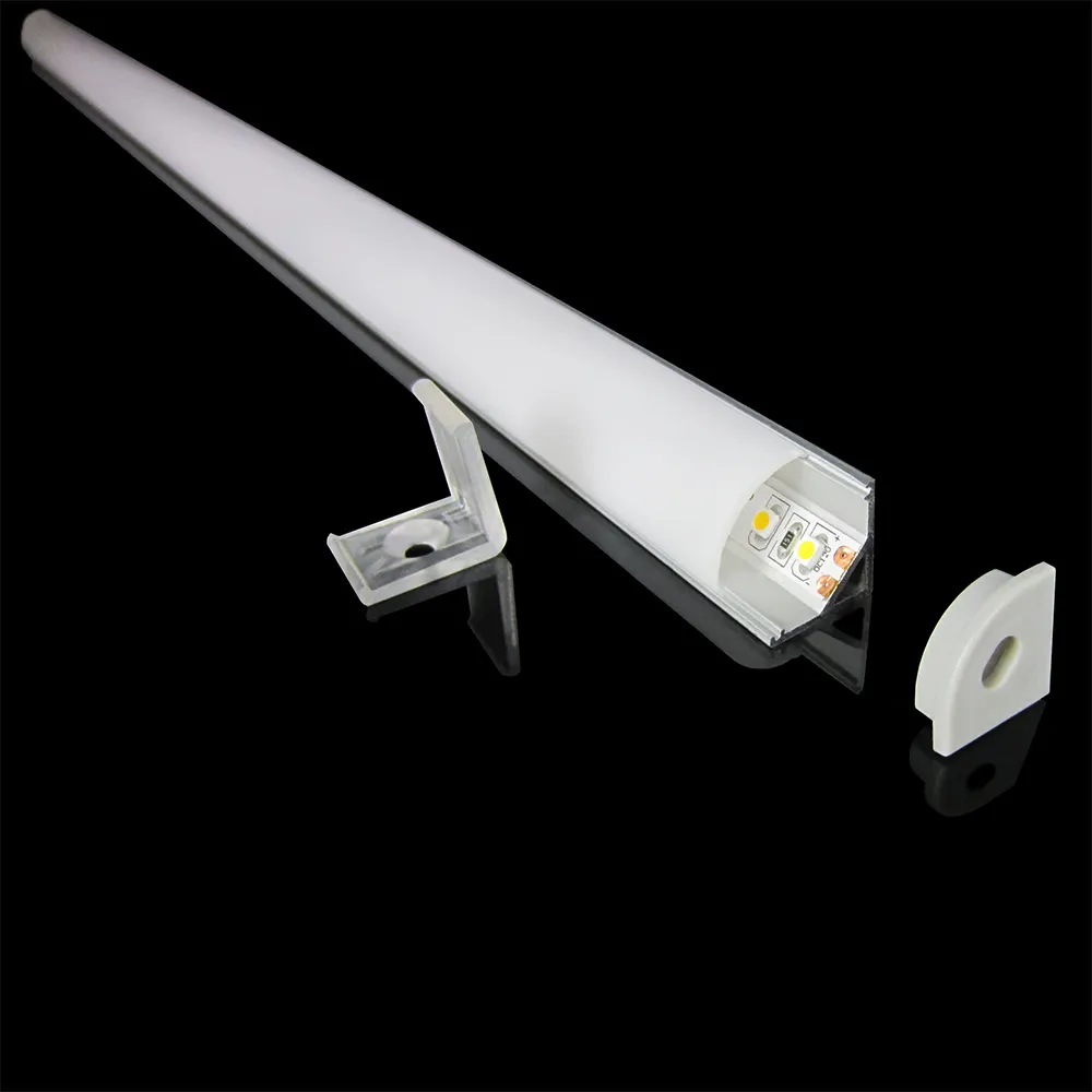 V-type LED Corner Strip Lights Aluminum Profile Milky/Clear Cover Channel Cabinet Tube Bar Lighting