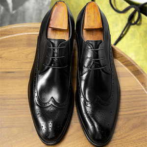 Zapatos Oxford de Vestir Formales de Cuero Genuino para Hombre, con Cordones y Punta Puntiaguda, Color Sólido, para Todas las Temporadas, Envío Directo - Product Image 4