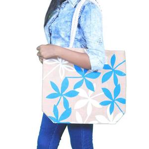 Sacs de courses en jute avec poignées en corde de coton, imprimés de fleurs sur toute la surface, fabriqués en Inde, Bengale-Occidental - Product Image 3