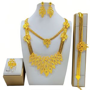 22k Gold Plated Flower Design Jewelry <b>Set</b> Necklace Earrings Ring <b>Bracelet</b> Wedding Women's Classic Style - Product Image 3