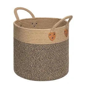 Factory Wholesale Simple Cotton Rope Storage Basket With Handle Clothes Jute Woven Laundry Basket