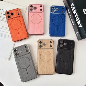 Coque de téléphone magnétique en cuir grainé électroplaqué avec texture pour iPhone 17 Air 16 15 <span class=keywords><strong>Pro</strong></span> Max, coque arrière de conversion originale en TPU - Product Image 6