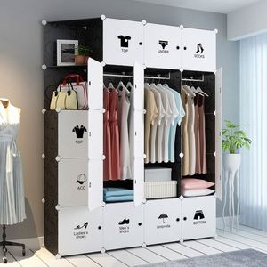 Armario de Plástico Moderno Personalizado para Niños y Adultos, Guardarropa Negro con Puerta Blanca, Organizador de Ropa - Product Image 6