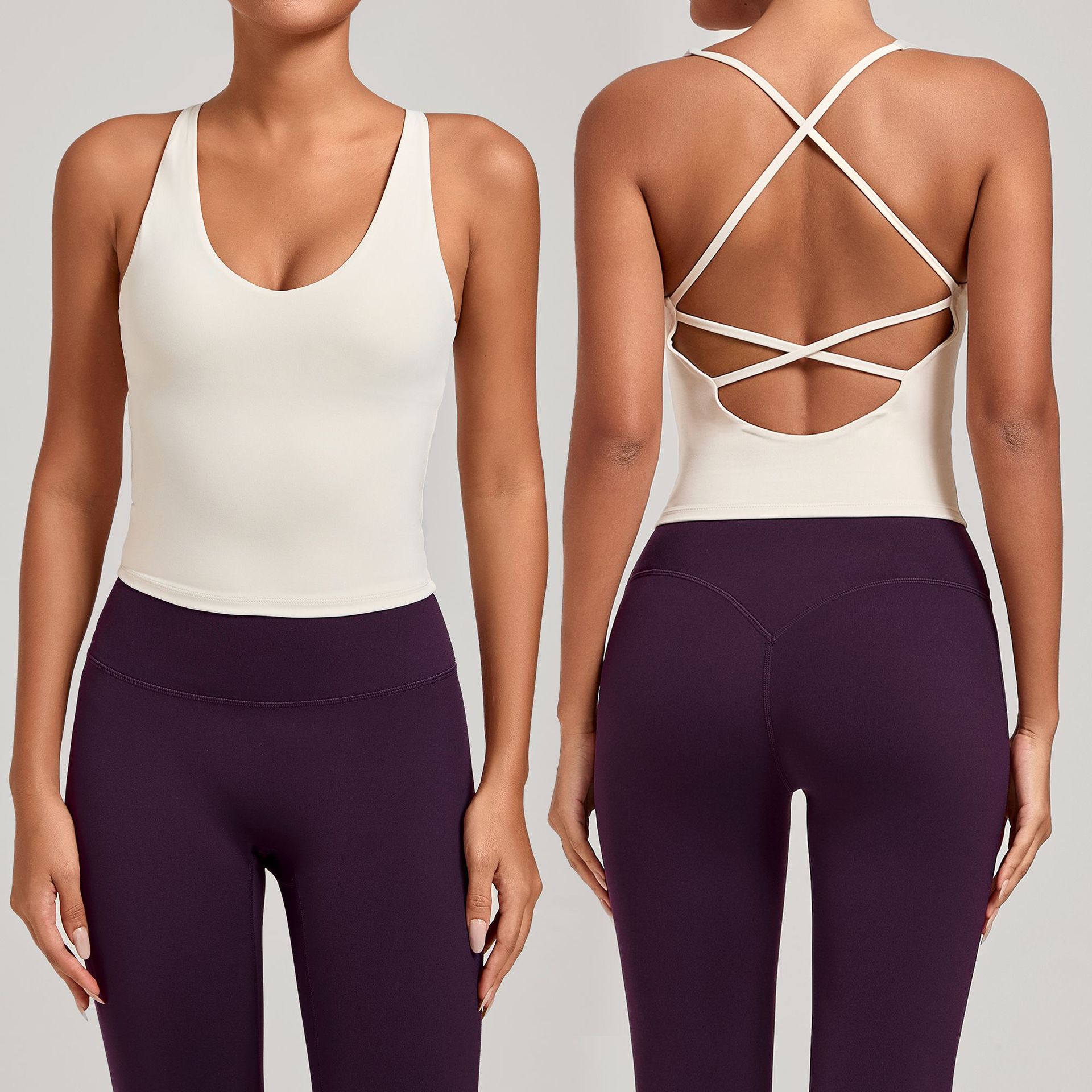 Cross Back Yoga Tank Top Quick Dry Breathable Running Bra Gym Fitness Crop Vest Sleeveless Sports Tops Yoga Tank Top for Women