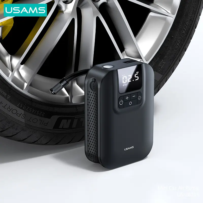 Usams New portable Digital mini portable electric air pump Wireless Tire Inflator With LED Light