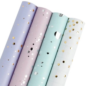 Custom Double-Sided Metallized Recyclable Gift <b>Wrap</b> <b>Rolls</b> Star Heart Dot Patterns Digital Printing Compatible Packaging <b>Paper</b> - Product Image 1