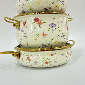 Juego de cazuela de esmalte de estilo ruso de 4 piezas de alta calidad de lujo con patrón floral pequeño - Product Image 4